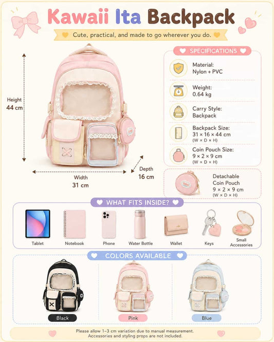 Itamoon Ita Bag – Cute Kawaii Lace Clear Window Backpack