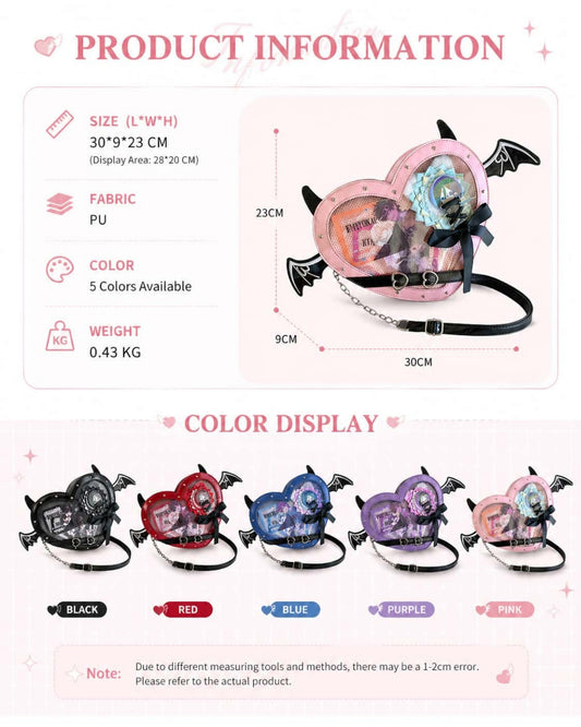 Itamoon Ita Bag – Cute Kawaii Heart Bat Wing Clear Window Bag