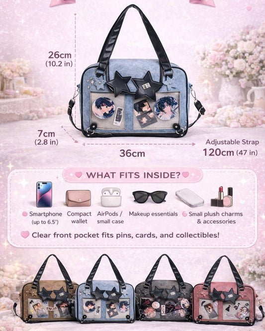 Itamoon Star Detail Ita Bag with Clear Display Pocket Shoulder Bag