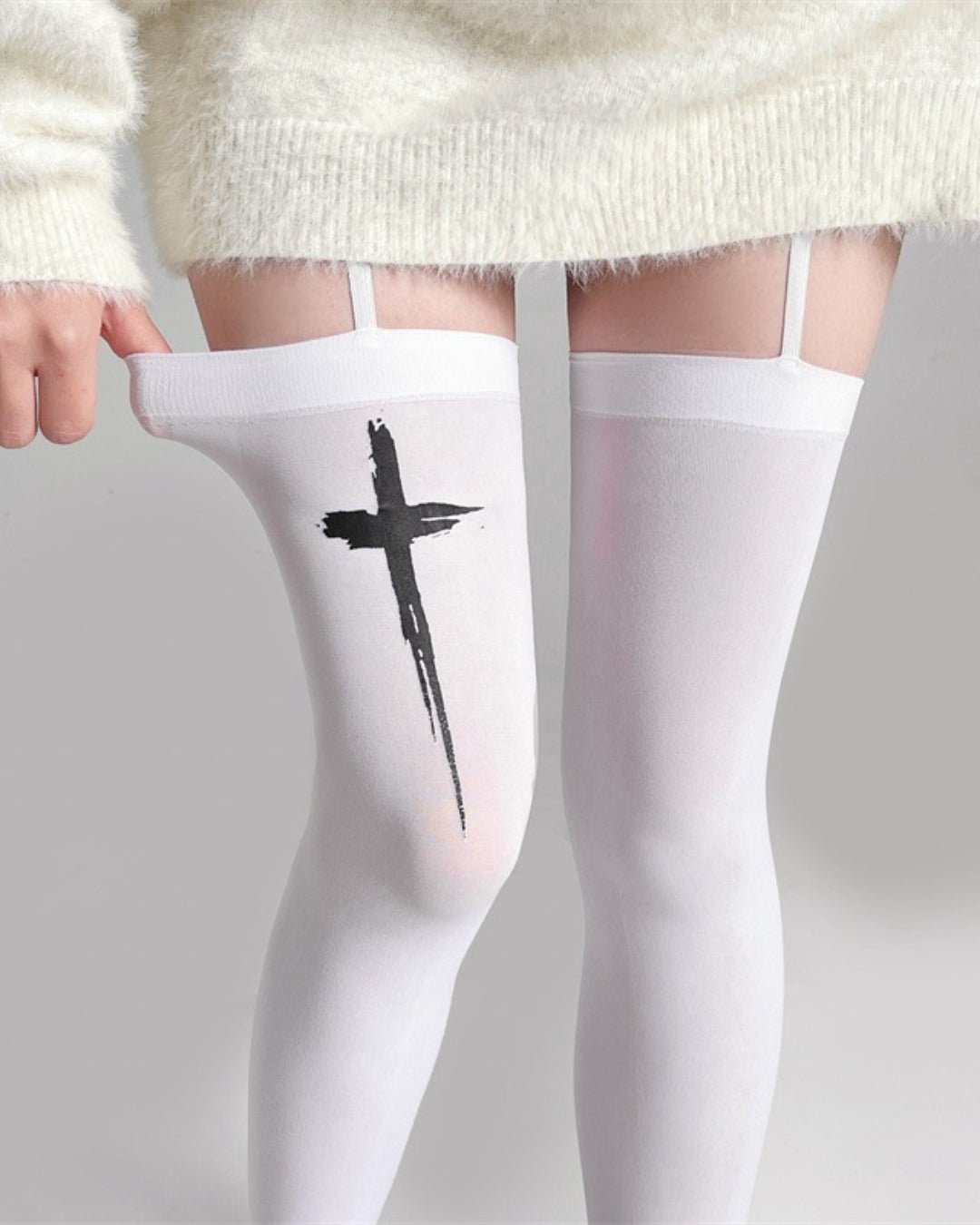 2 Pairs Gyarulab Cross Print Thigh High Socks - GyaruLab