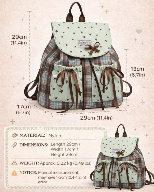 Itamoon Kawaii Star Plaid Bow Backpack