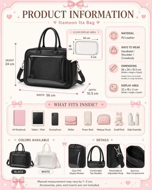 Itamoon Kawaii Ita Bag – Cute PU Leather Clear Window Shoulder Bag