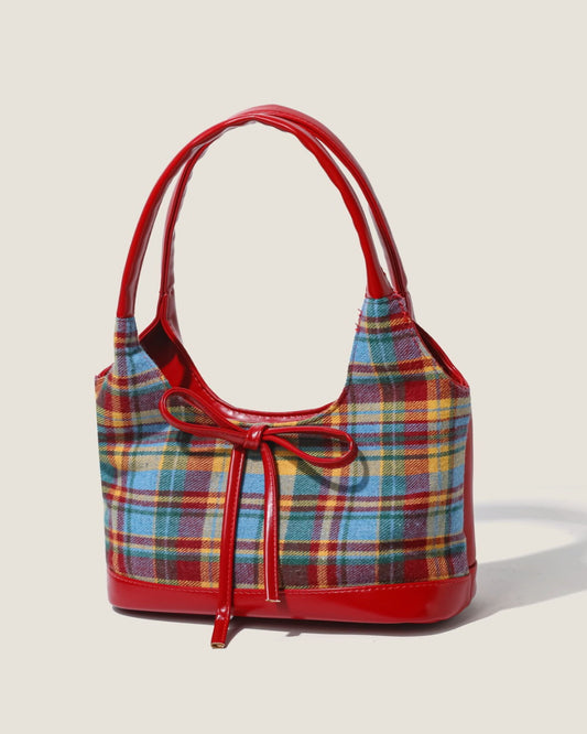 Itamoon Kawaii Handbag Plaid Cute Bow Tote