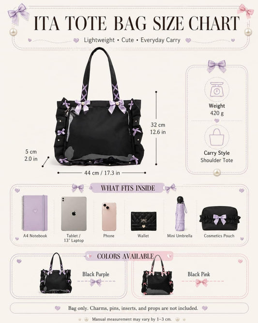 Itamoon Ita Bag Tote – Cute Kawaii Ruffle Bow Clear Window Bag