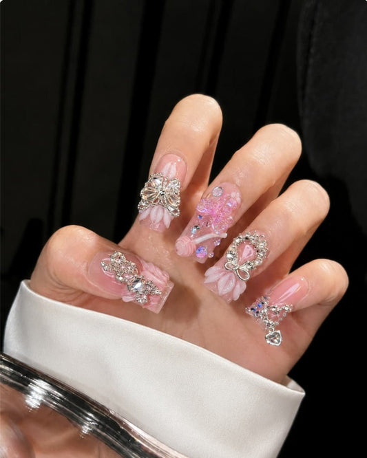GyaruLab Duckbill Pink Cherry Kitty Rhinestone Press On Nail - GyaruLab