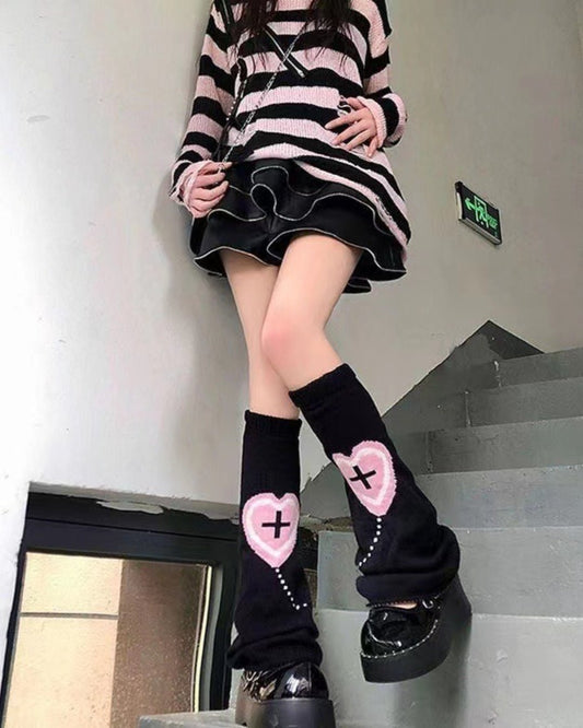 GyaruLab Gothic Y2K Graphic Knit Leg Warmer - GyaruLab