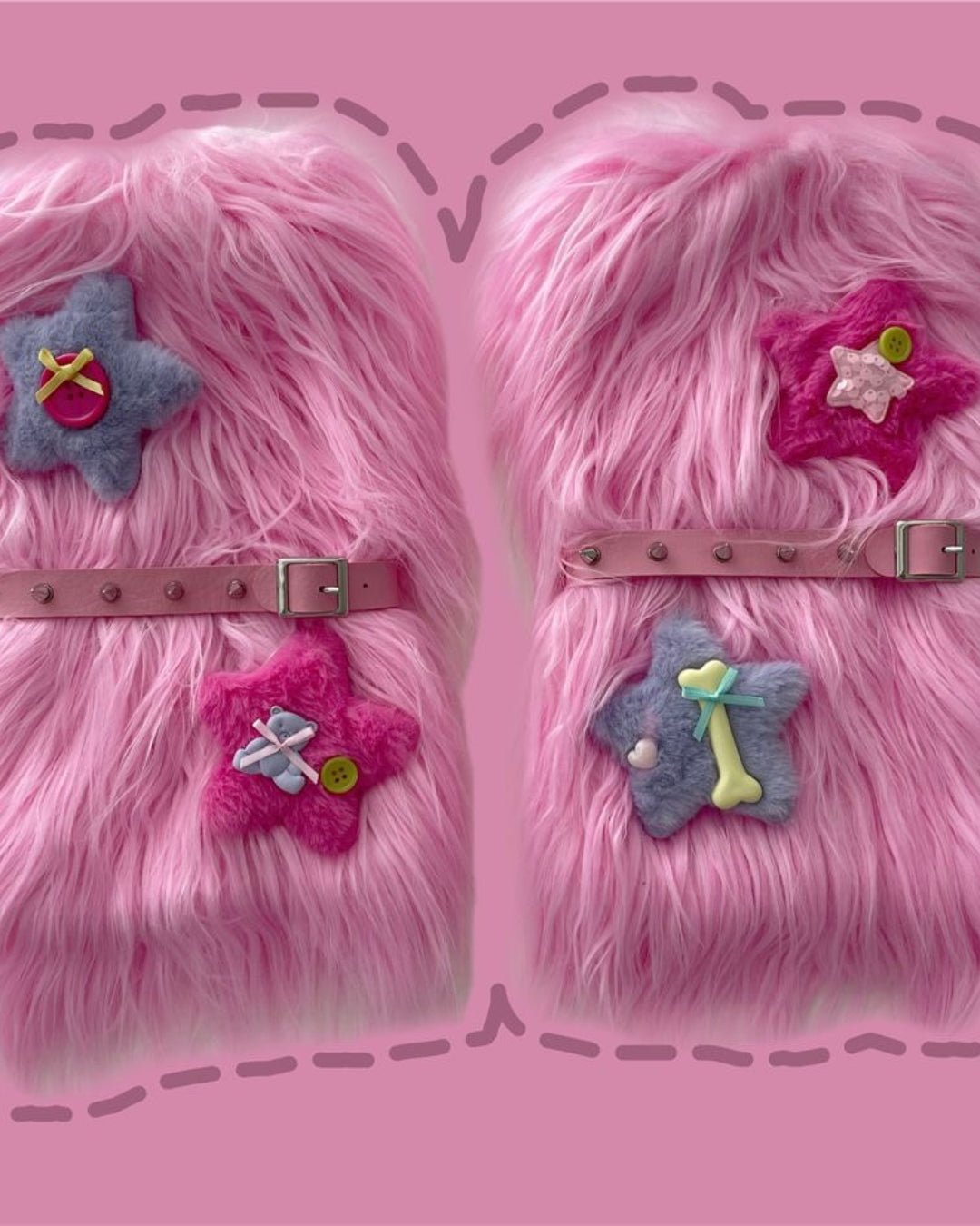 GyaruLab Kawaii Furry Fluffy Star Leg Warmers - GyaruLab