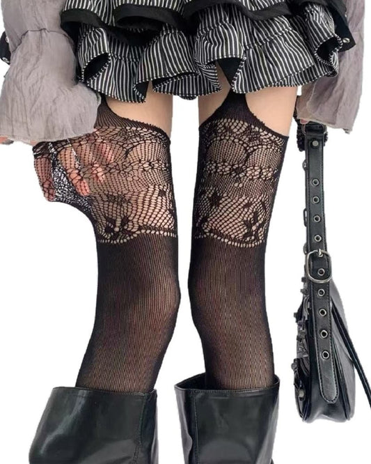 Gyarulab Lace Pattern Sheer Thigh High Tights - GyaruLab