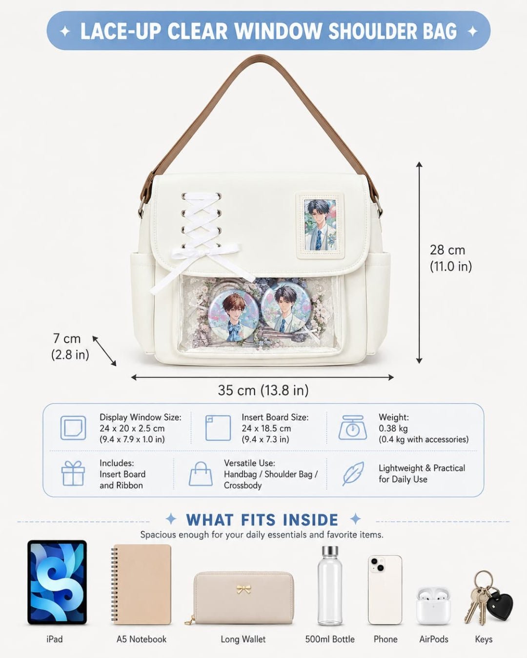 GyaruLab Lace-Up Clear Window Ita Kawaii Bag - GyaruLab