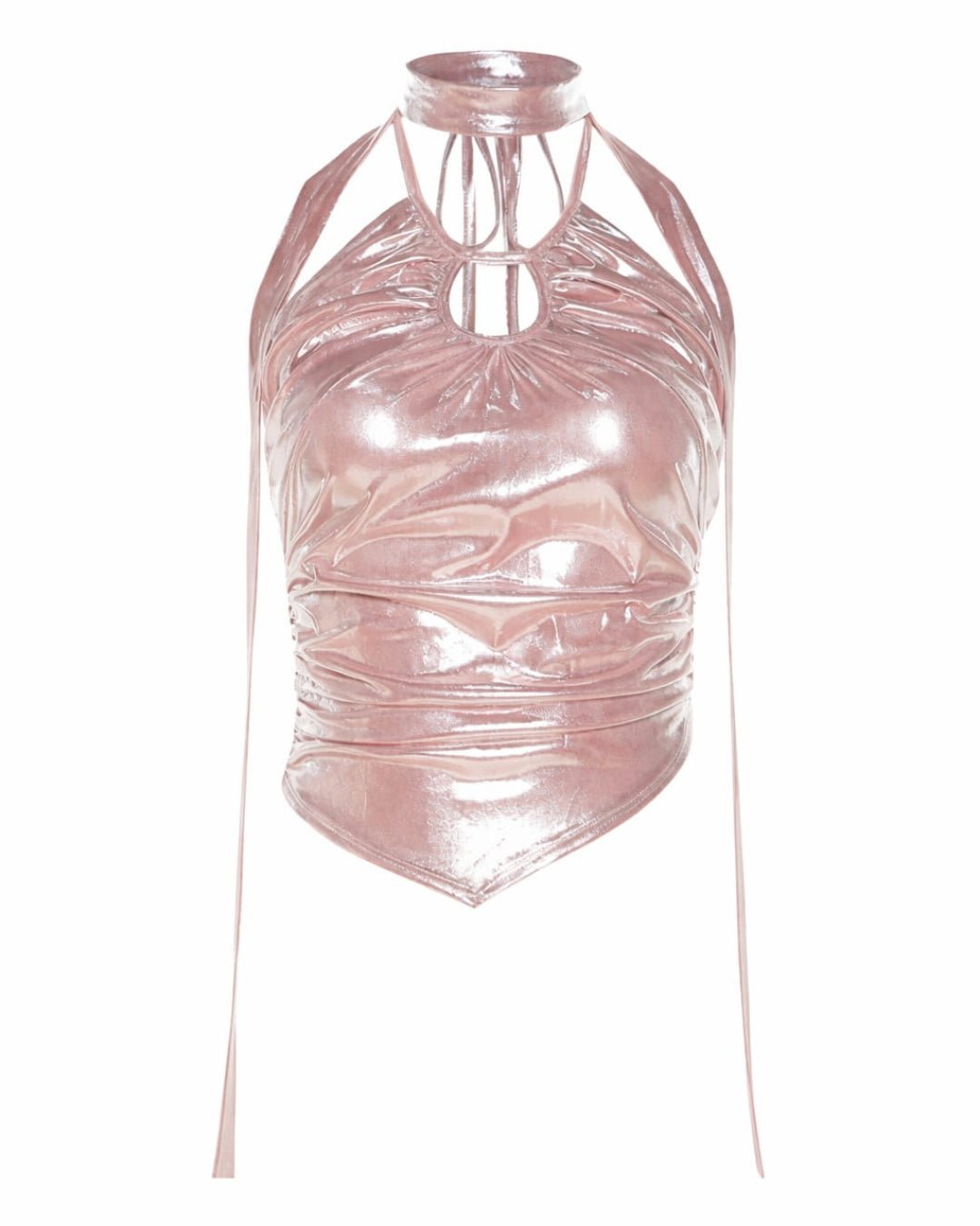 GyaruLab Metallic Liquid Gloss Halter Top - Pink & Silver - GyaruLab