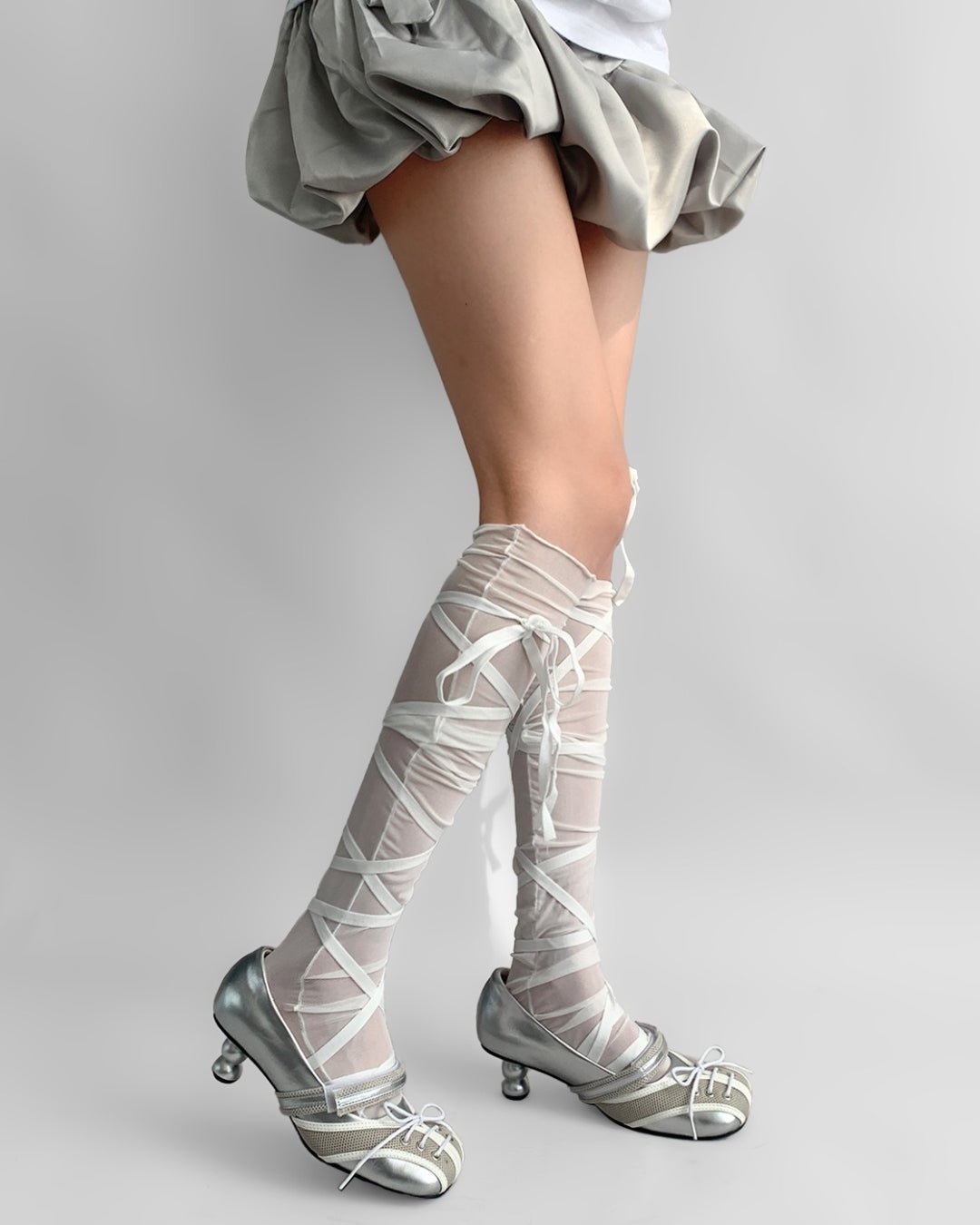 GyaruLab Ribbon Wrap Sheer Knee High Socks - GyaruLab