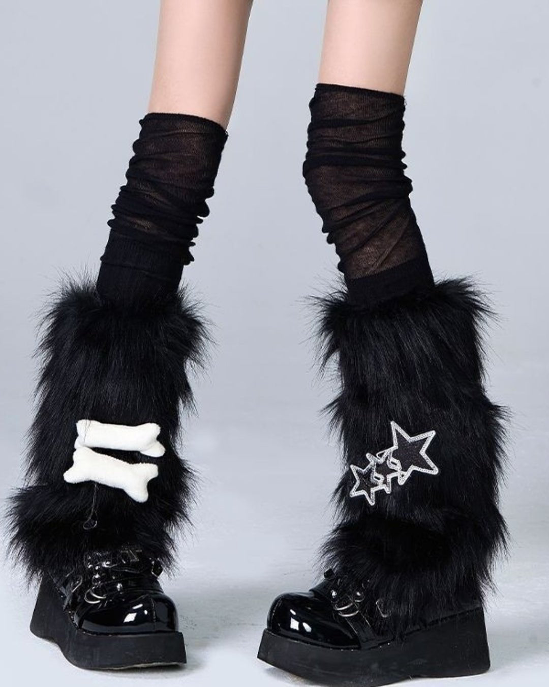 GyaruLab Star Faux Fur Y2K Leg Warmers - GyaruLab