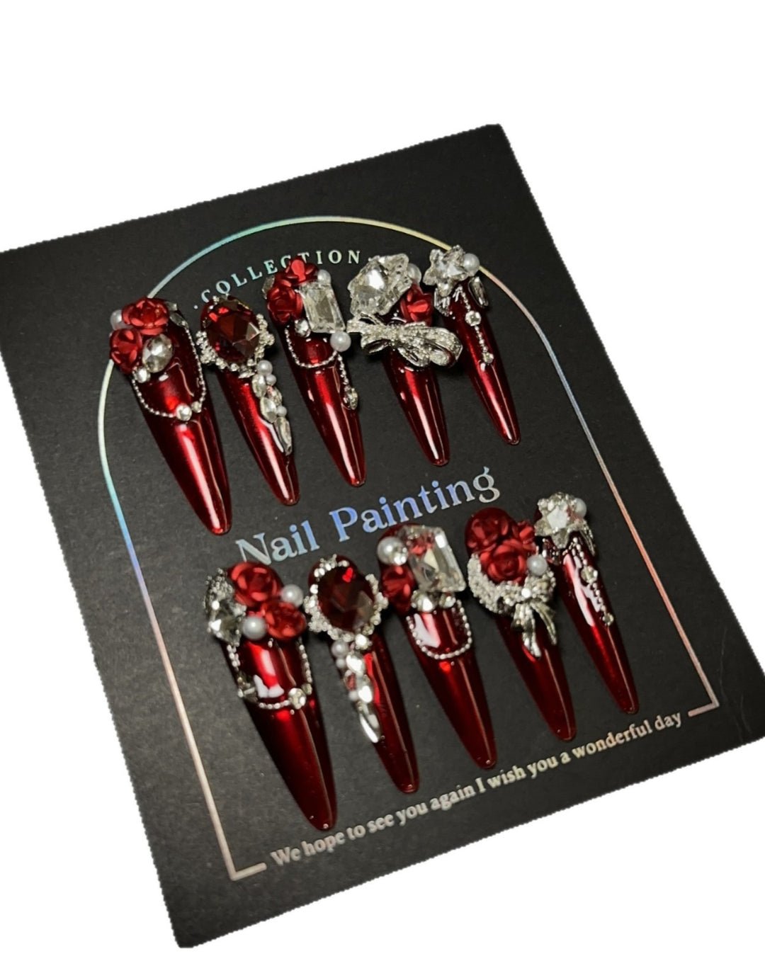 GyaruLab "Velvet Rebellion" Chrome Red Gothic Nails - GyaruLab