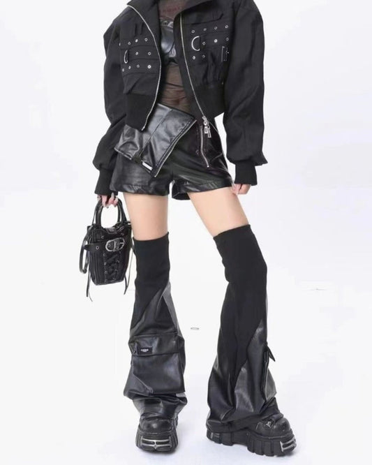 Gyarulab Y2K Black Leather Leg Warmers - GyaruLab