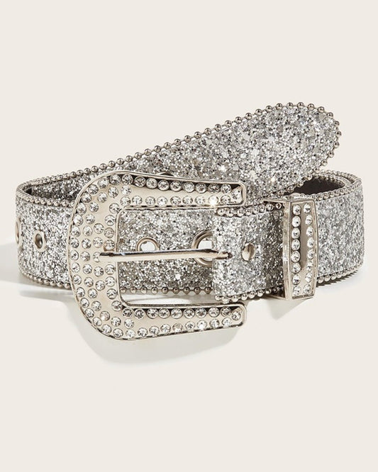 GyaruLab Y2K Rhinestone Heart Buckle Glitter Statement Belt - GyaruLab