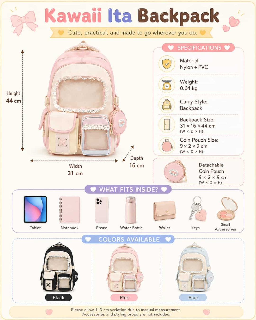 Itamoon Ita Bag – Cute Kawaii Lace Clear Window Backpack