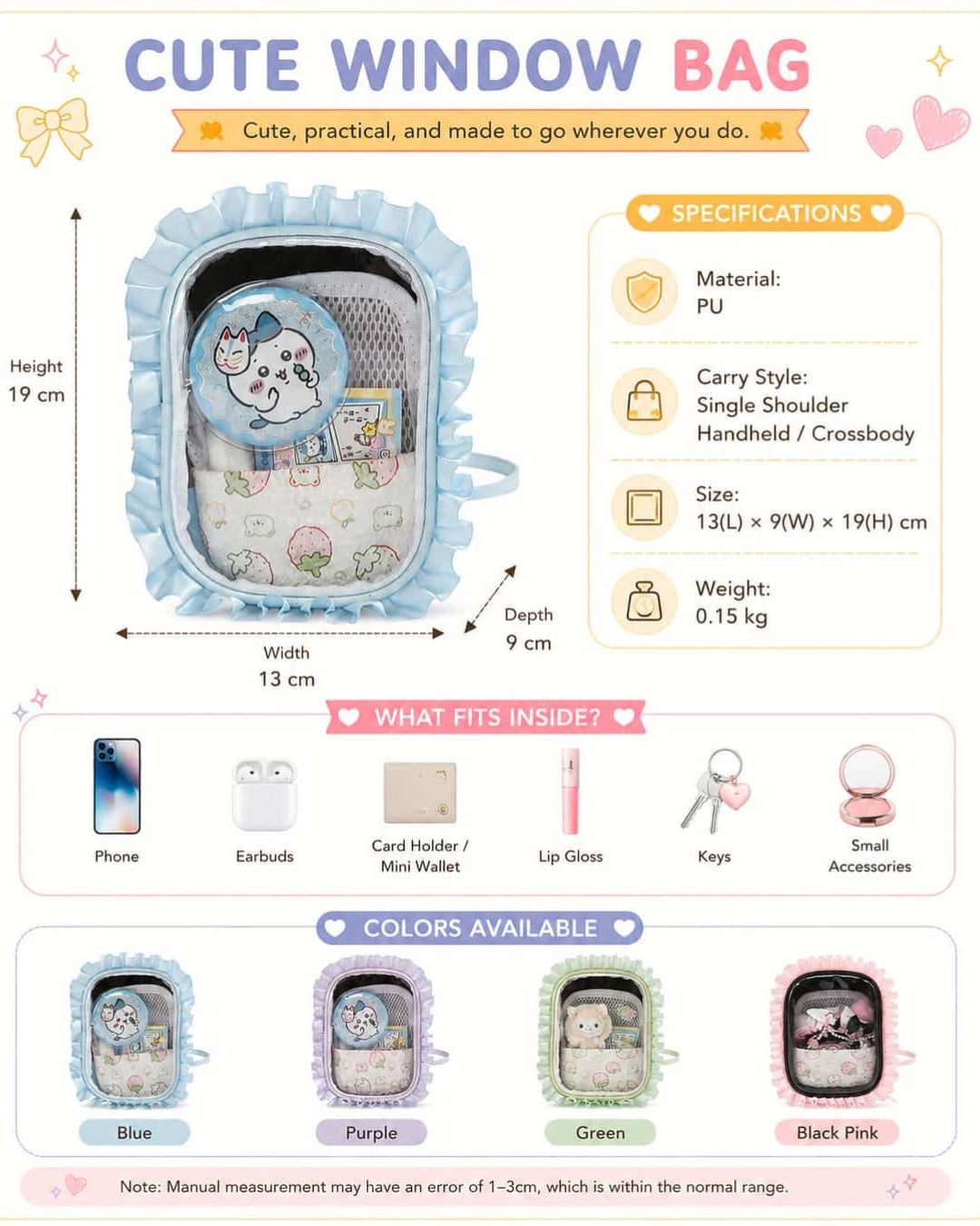 Itamoon Ita Bag – Cute Kawaii Mini Ruffle Clear Window Crossbody Bag