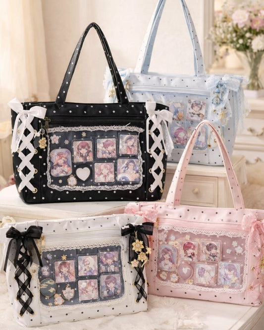 Itamoon Polka Dot Ribbon Satin Ita Bag
