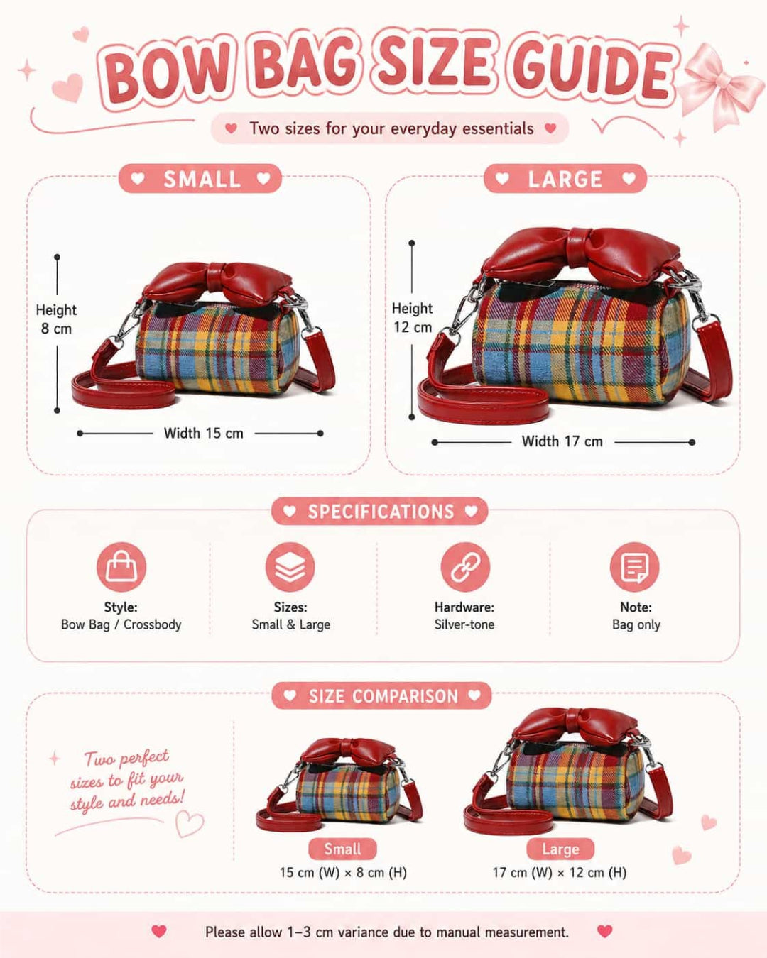 Itamoon Plaid Bow Crossbody Bag – Cute Kawaii Mini Cylinder Bag