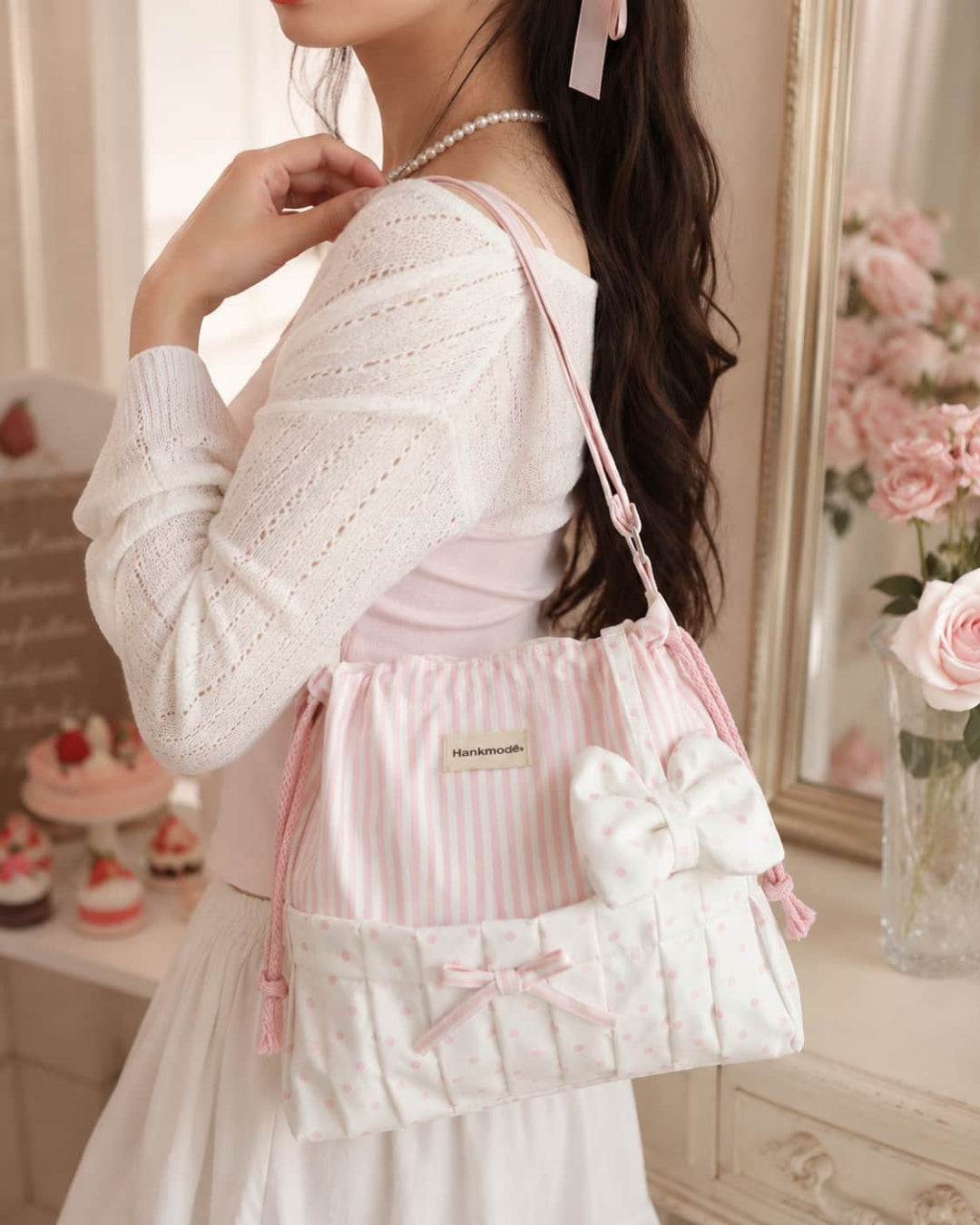 Itamoon Bow Bag – Cute Kawaii Pink Stripe Shoulder Bag