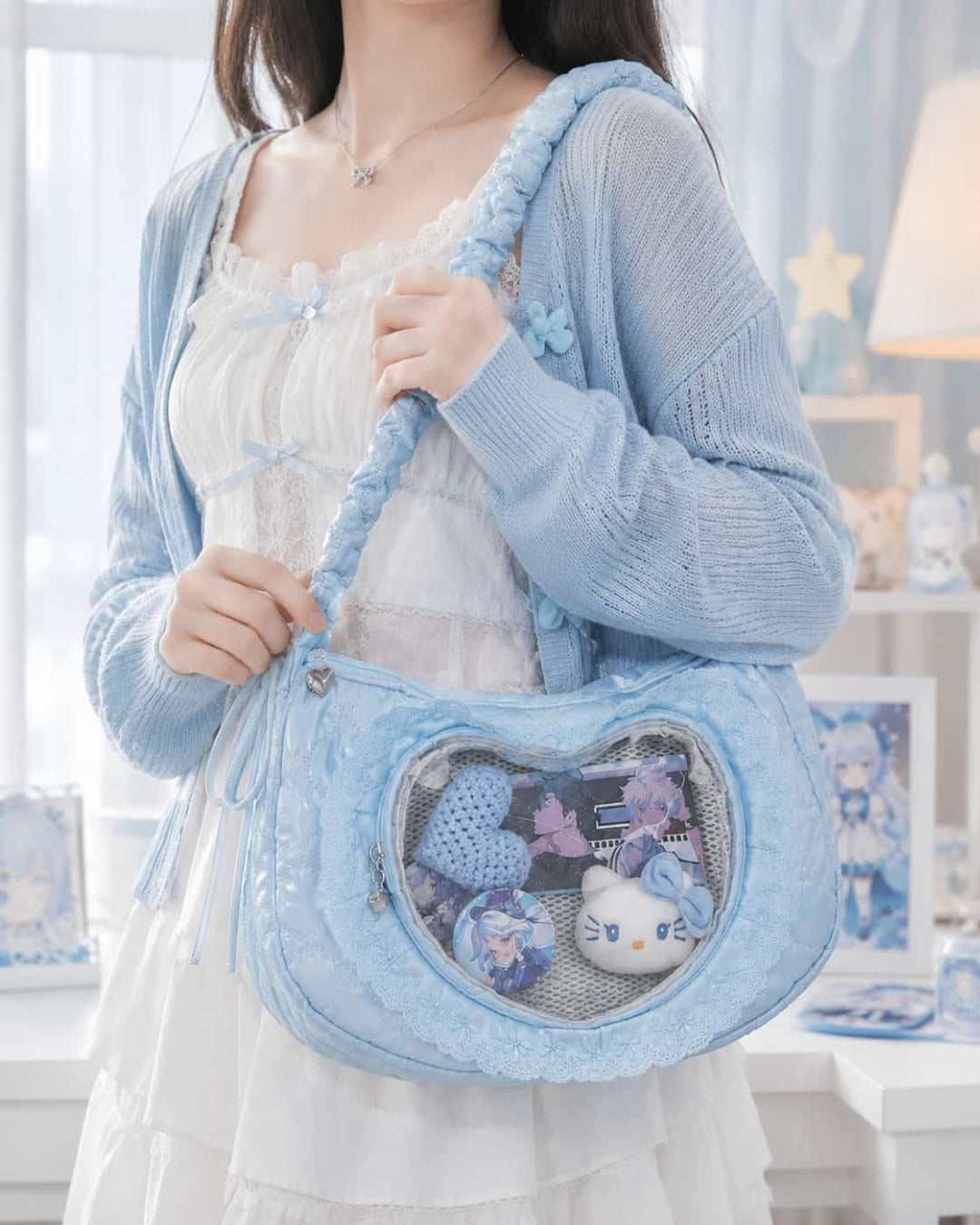 Itamoon Ita Bag – Cute Kawaii Ruffle Crescent Clear Window Shoulder Bag