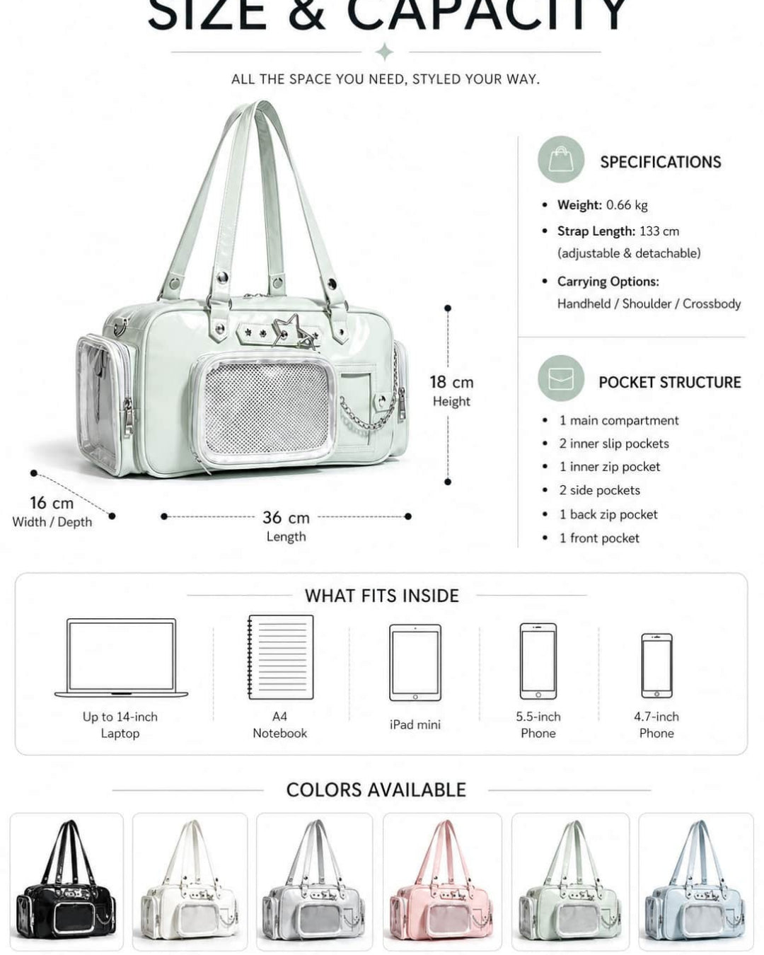 Itamoon Ita Bag – Cute Kawaii Star Pocket Boston Shoulder Bag