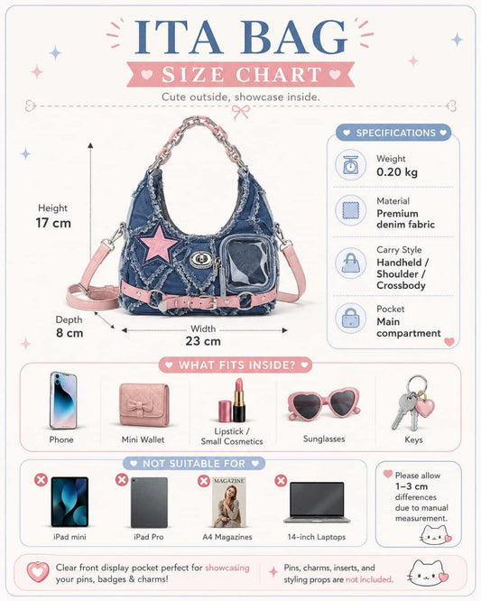 Itamoon Star Bag – Cute Kawaii Denim Mini Shoulder Bag