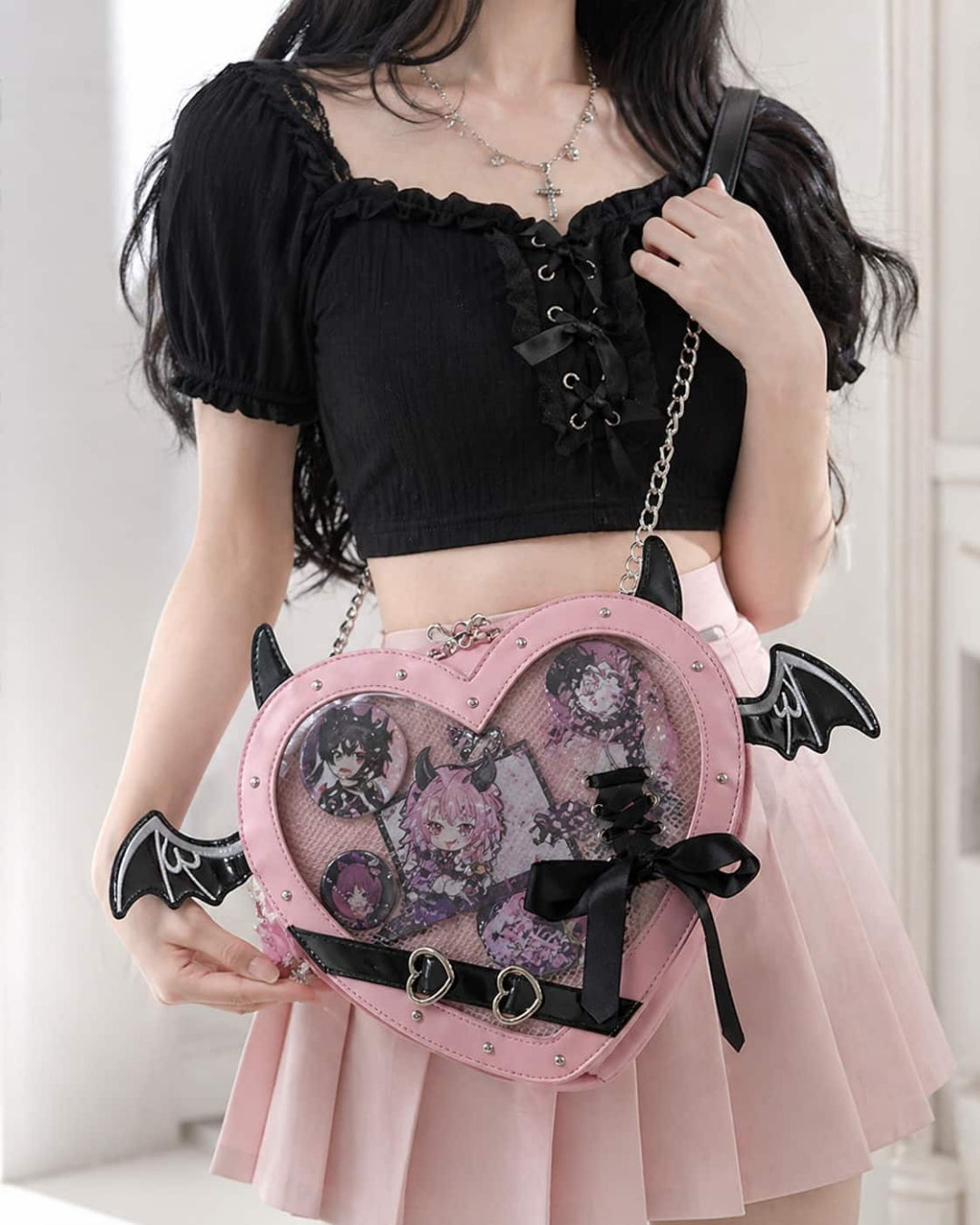 Itamoon Ita Bag – Cute Kawaii Heart Bat Wing Clear Window Bag