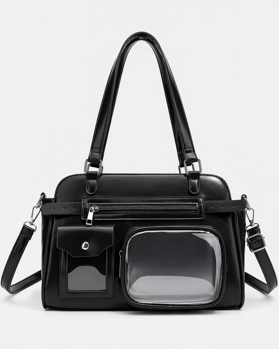 Itamoon Vintage Glossy Ita Bag Handbag with Clear Display Pockets