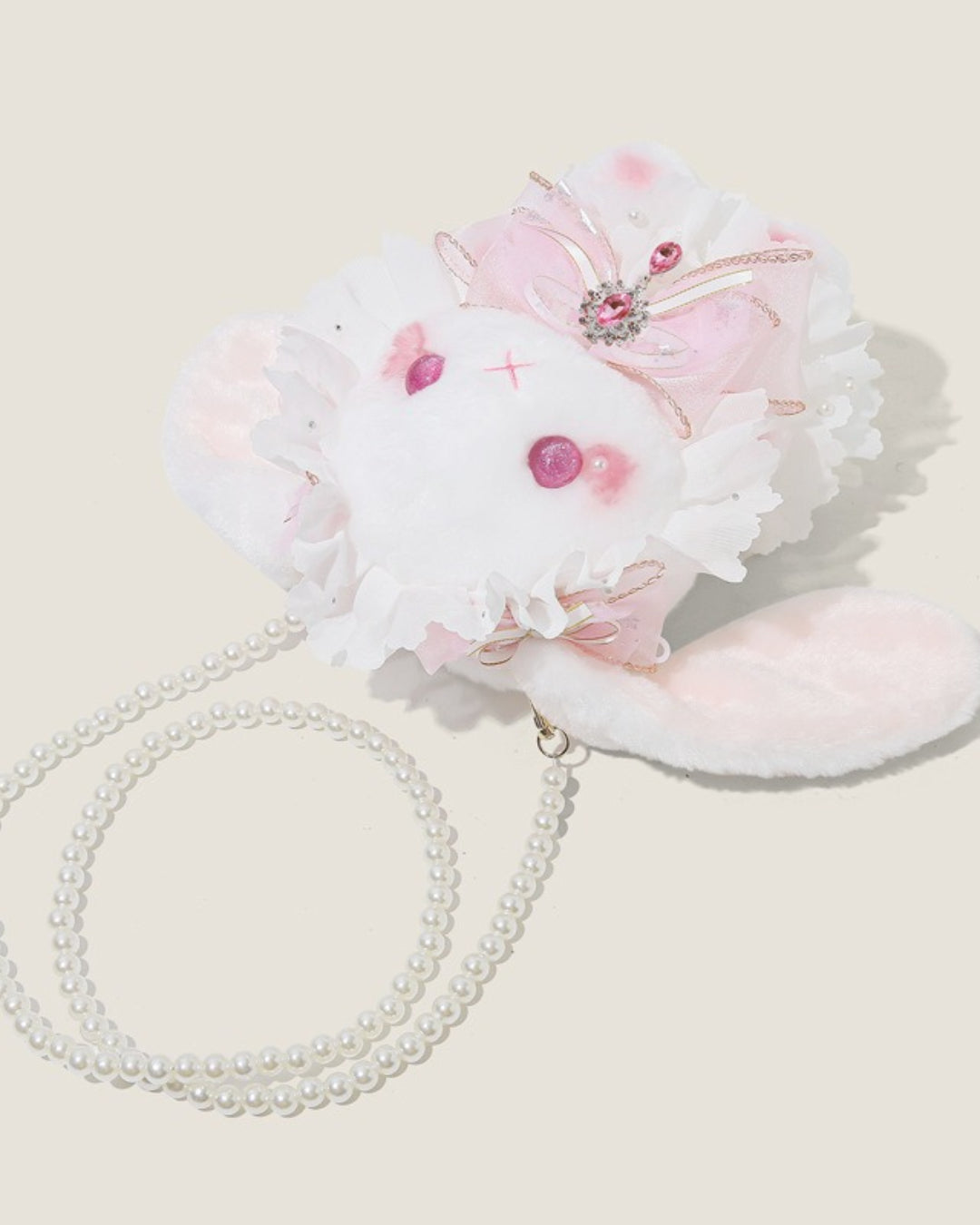 Itamoon Lolita Plush Pink Pearl Chain Bunny Bag
