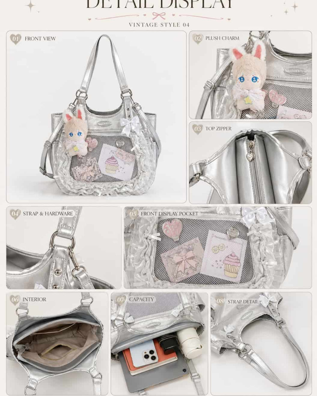 Itamoon Ita Bag – Cute Kawaii Ruffle Bow Clear Window Shoulder Bag