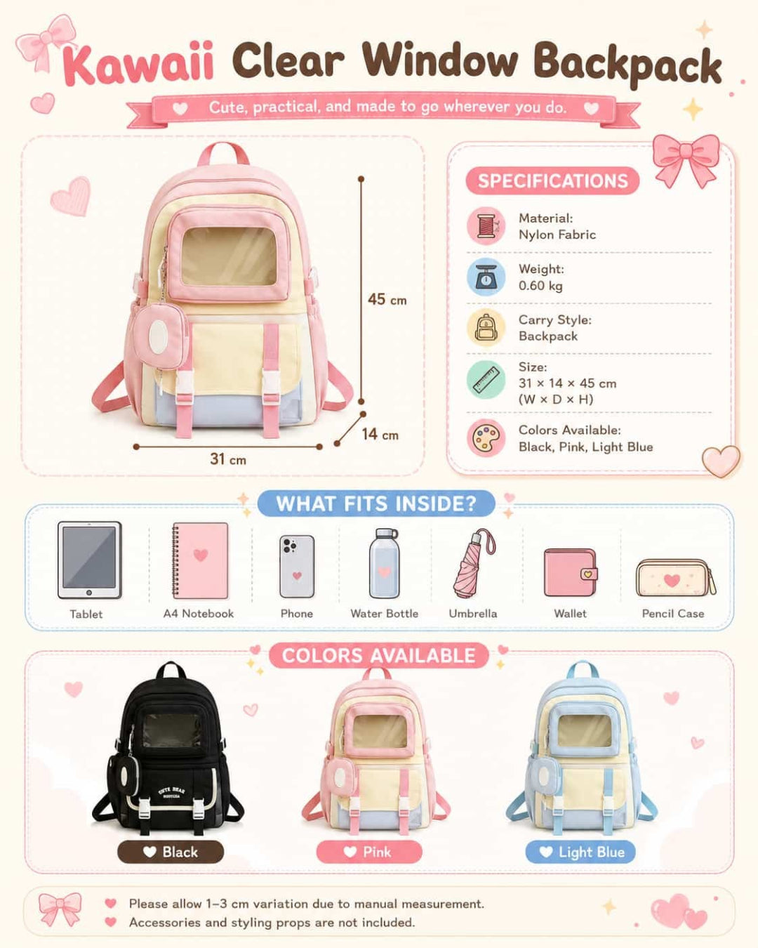 Itamoon Ita Bag – Cute Kawaii Bear Clear Window Backpack