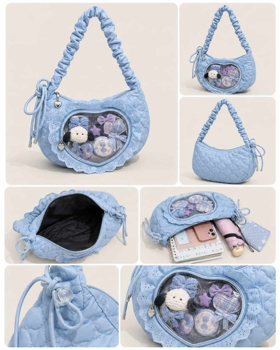 Itamoon Ita Bag – Cute Kawaii Ruffle Crescent Clear Window Shoulder Bag