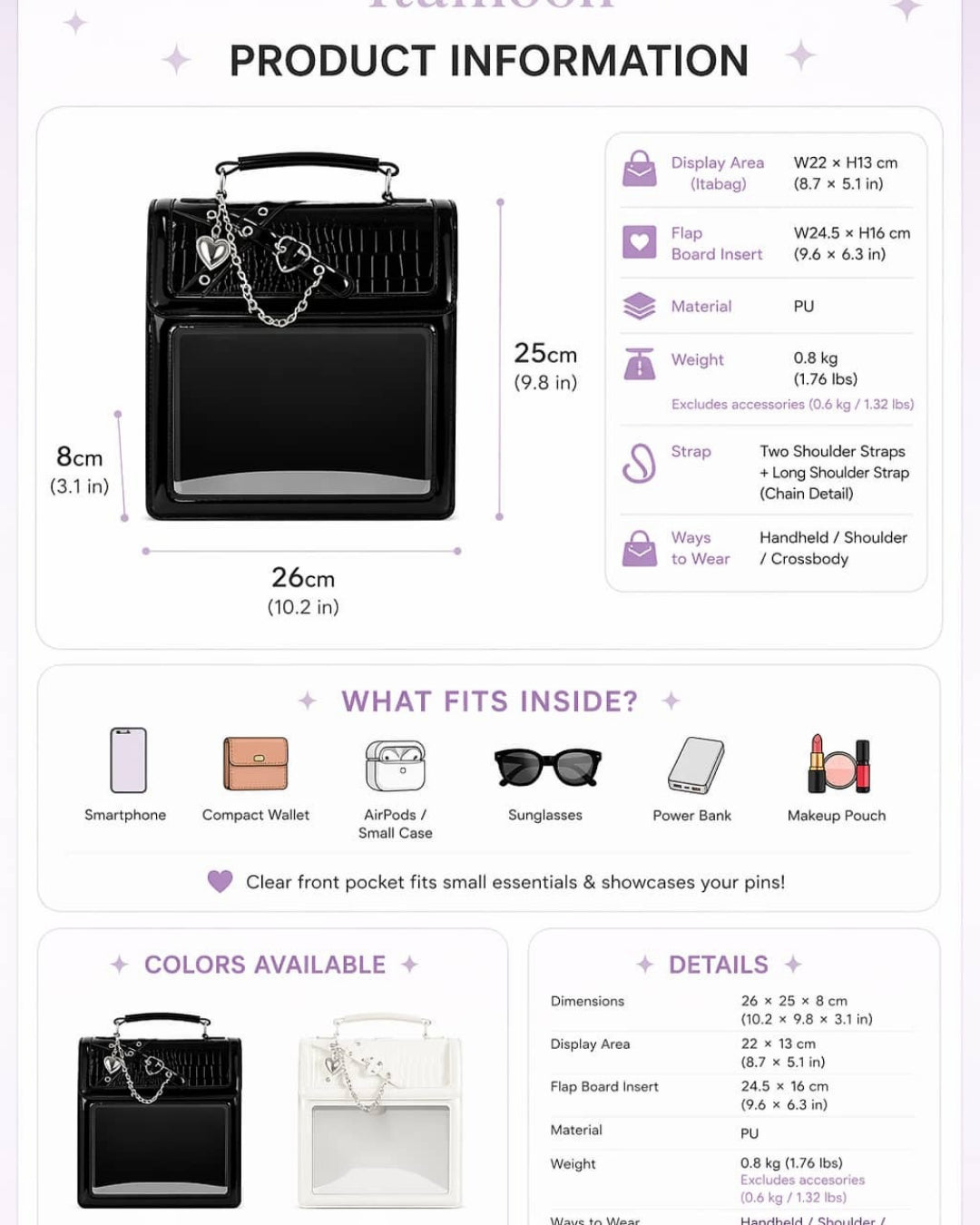 Itamoon Croc Embossed Kawaii Ita Bag with Clear Display Window