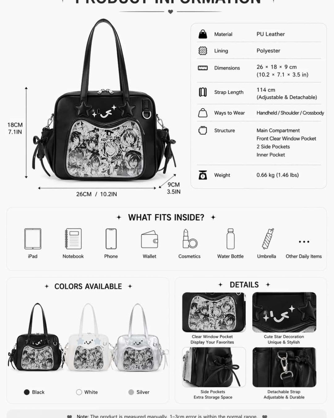 Itamoon Kawaii Ita Bag Shoulder Handbag with Clear Display Window