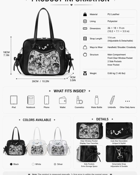 Itamoon Kawaii Ita Bag Shoulder Handbag with Clear Display Window