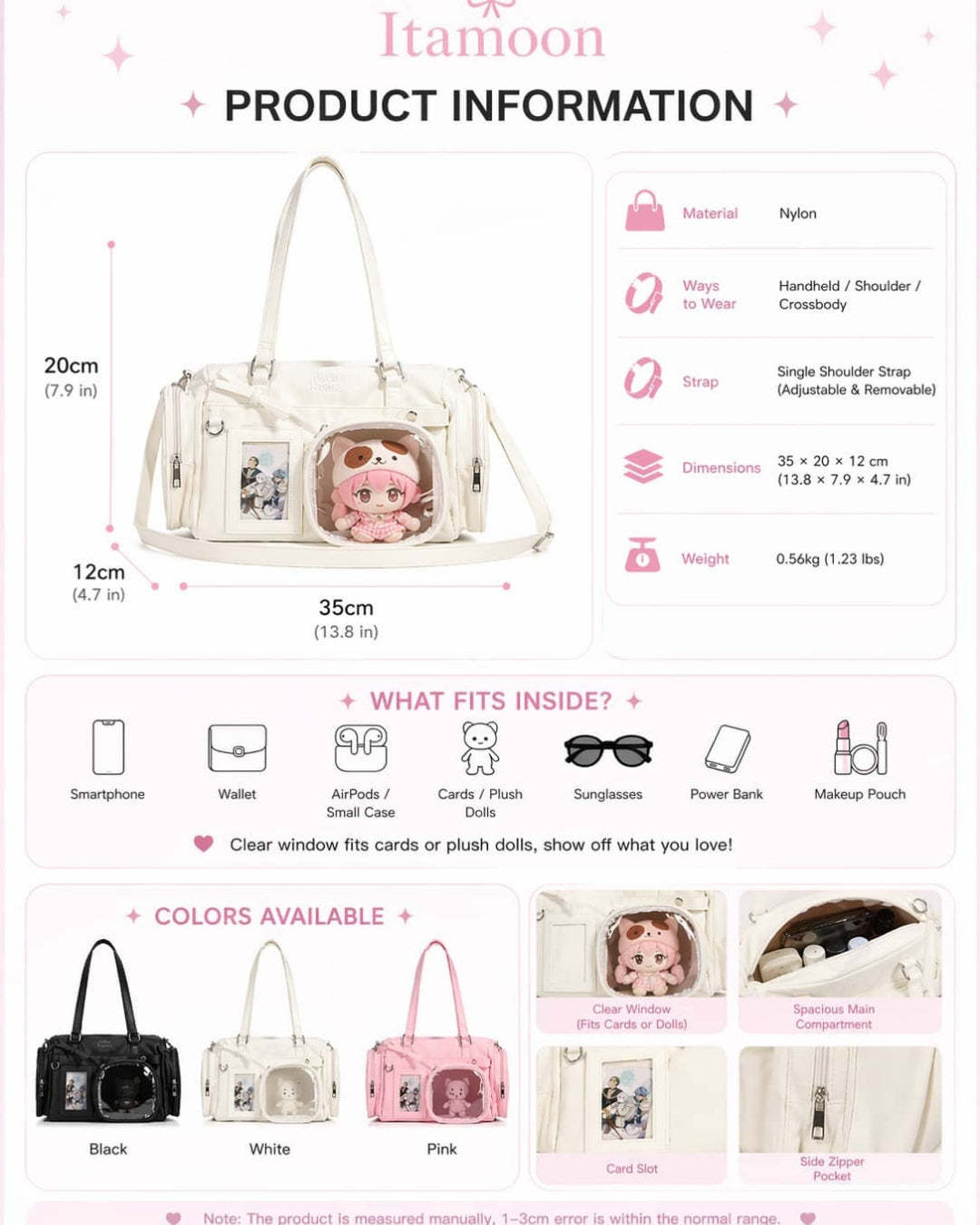 Itamoon Kawaii Ita Bag Handbag with Clear Display Window