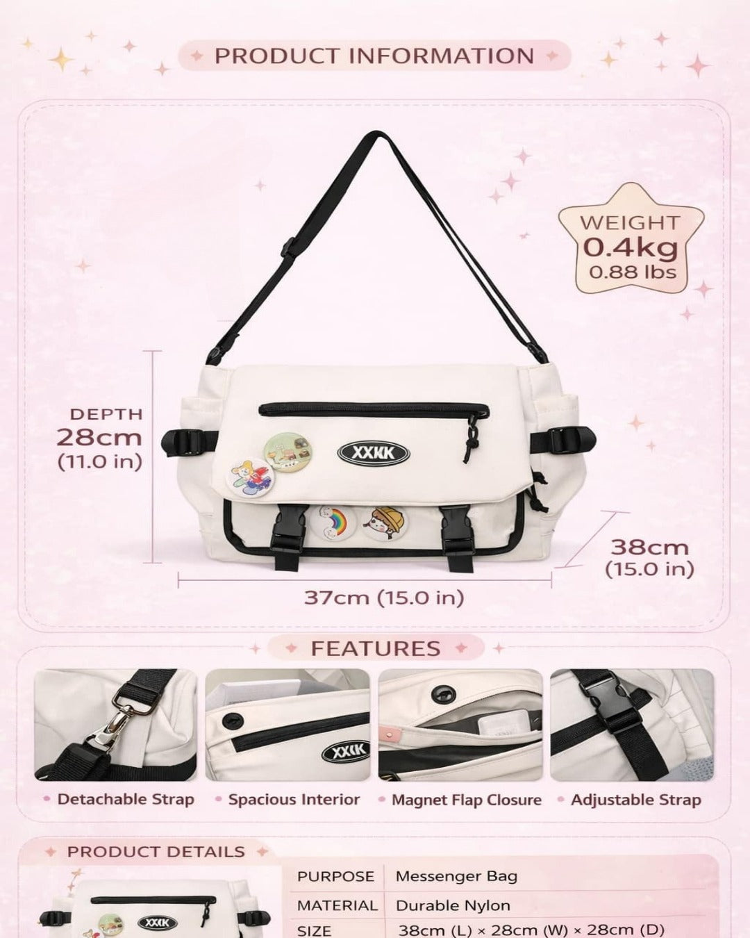 Itamoon Kawaii Ita Bag Messenger Bag with Clear Display Window