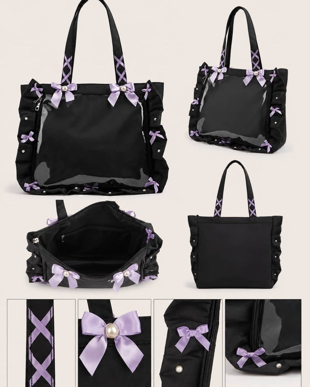 Itamoon Ita Bag Tote – Cute Kawaii Ruffle Bow Clear Window Bag