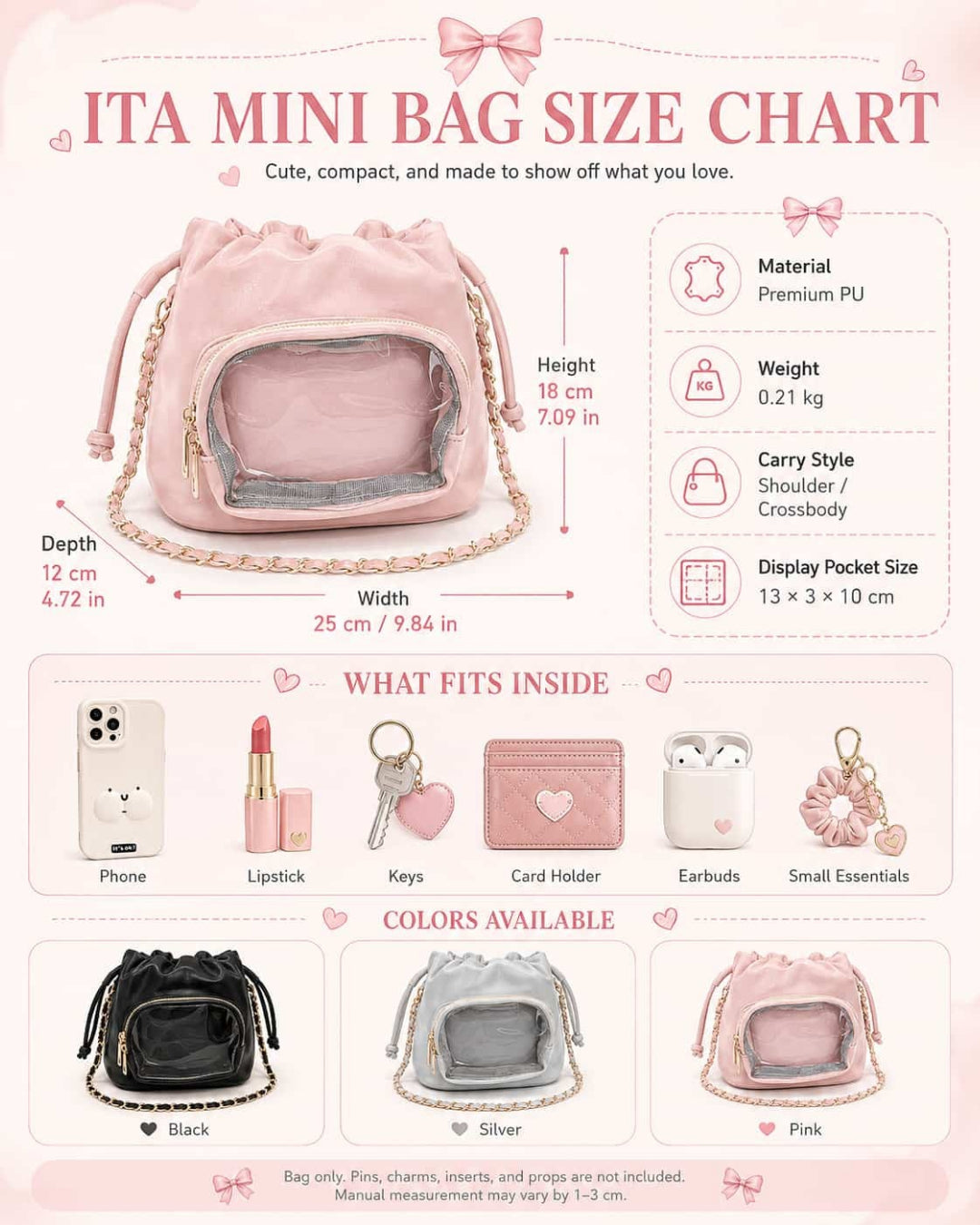 Itamoon Ita Bag – Cute Kawaii Drawstring Clear Window Bucket Bag