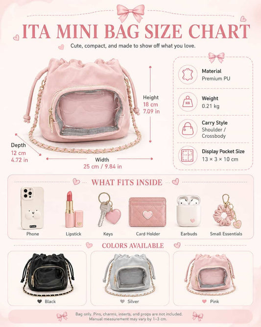 Itamoon Ita Bag – Cute Kawaii Drawstring Clear Window Bucket Bag