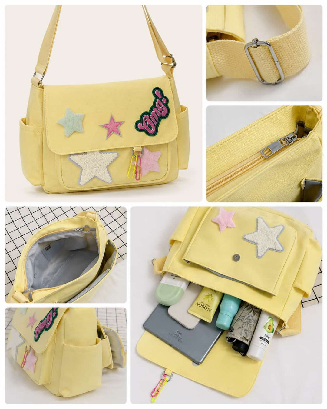 Itamoon Star Canvas Shoulder Bag – Cute Kawaii Pastel Crossbody Bag