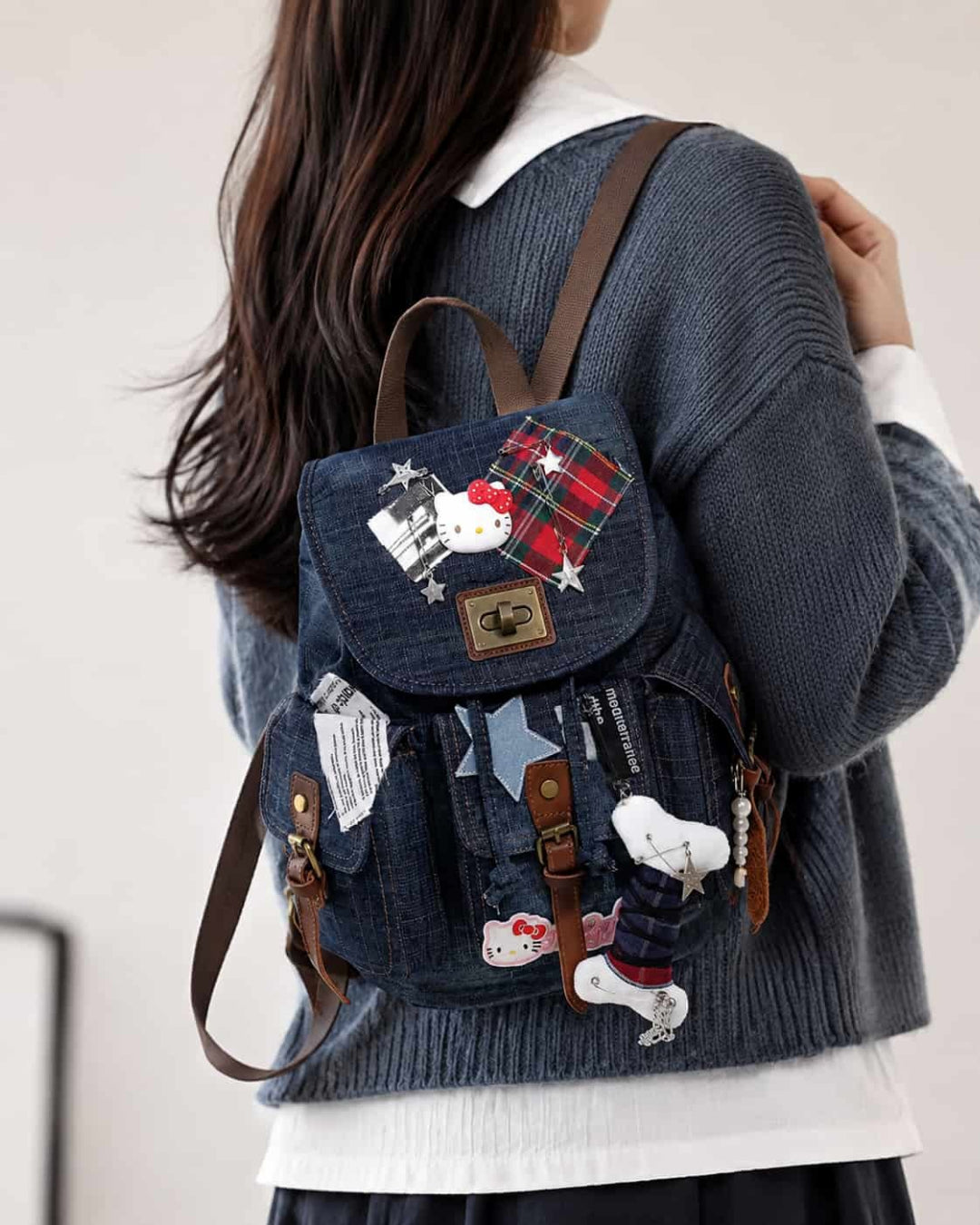 Itamoon Denim Backpack – Cute Kawaii Wasteland Patchwork Bag
