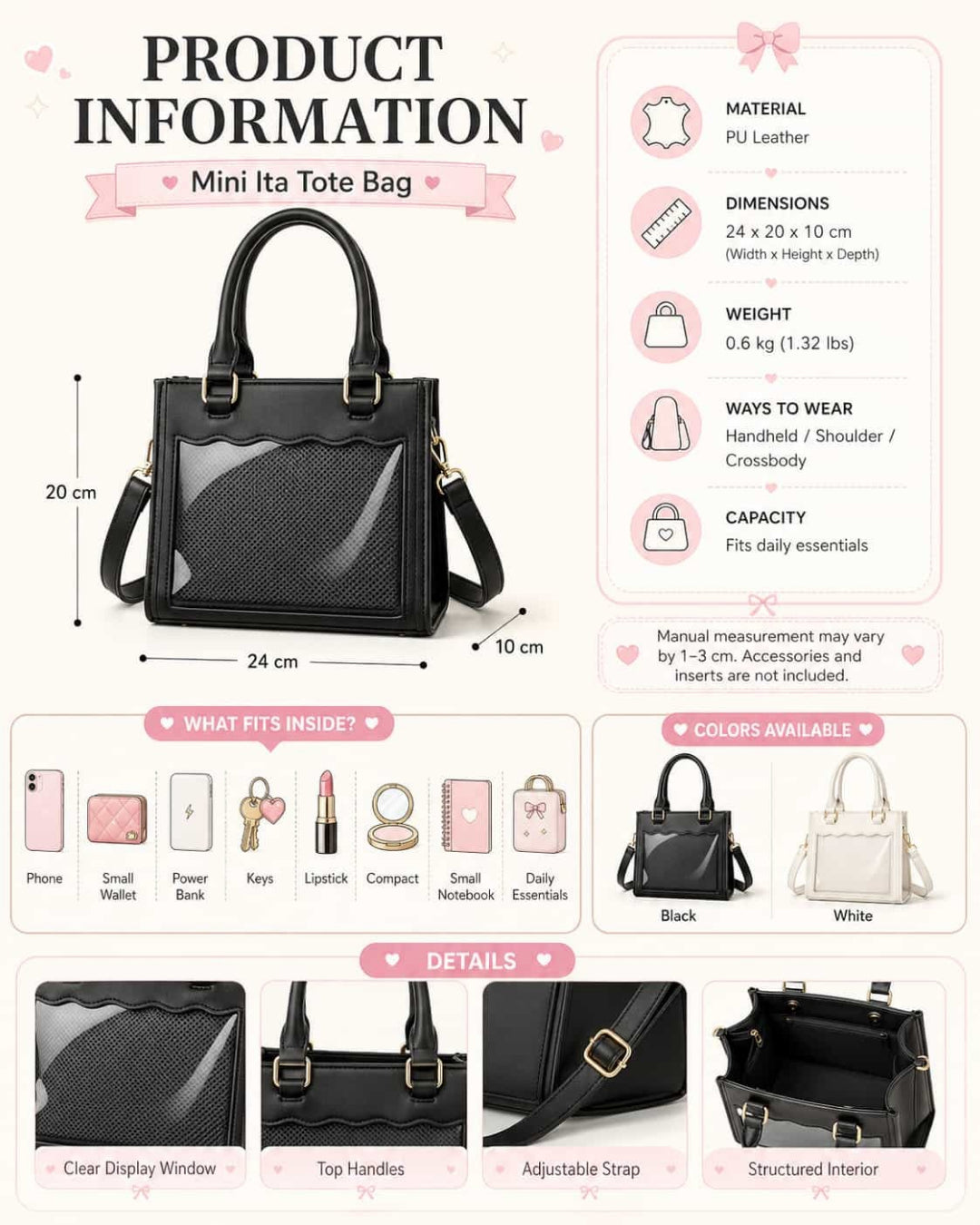 Itamoon Kawaii Ita Bag – Cute PU Leather Clear Window Handbag