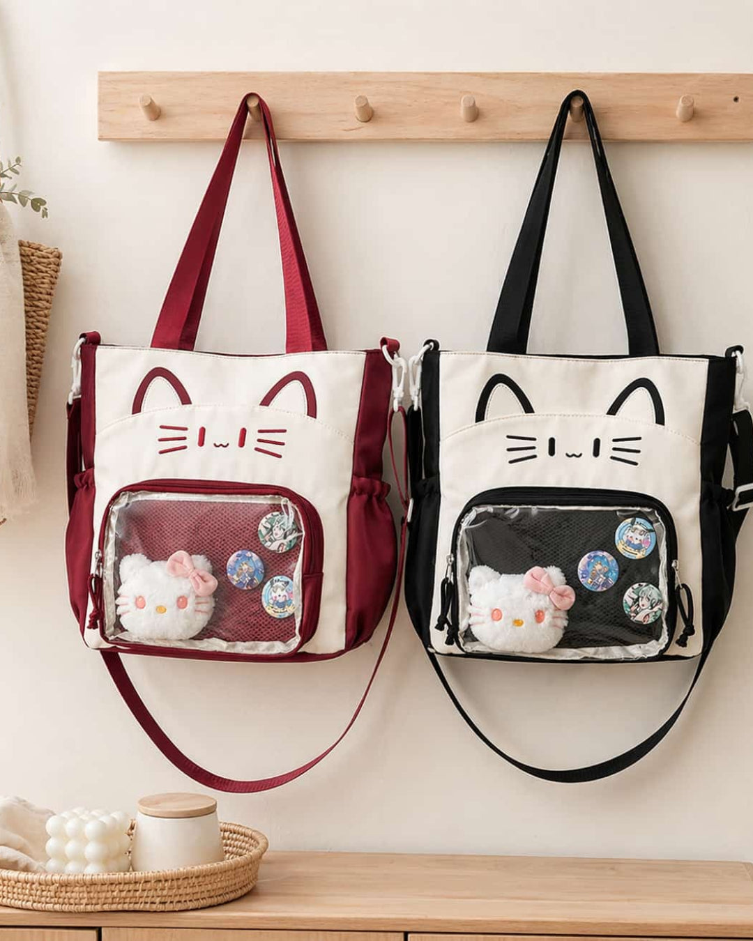 Itamoon Kawaii Nylon Tote Bag with Crossbody Strap