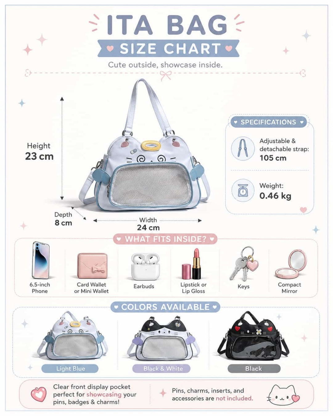 Itamoon Ita Bag – Cute Kawaii Cloud Cat Clear Window Shoulder Bag