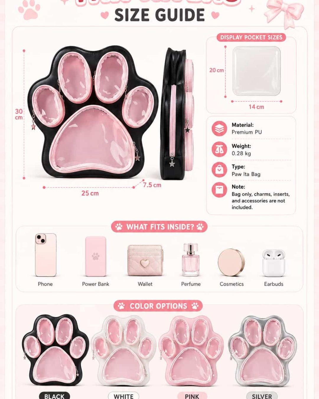 Itamoon Ita Bag – Cute Kawaii Paw Clear Window Display Bag