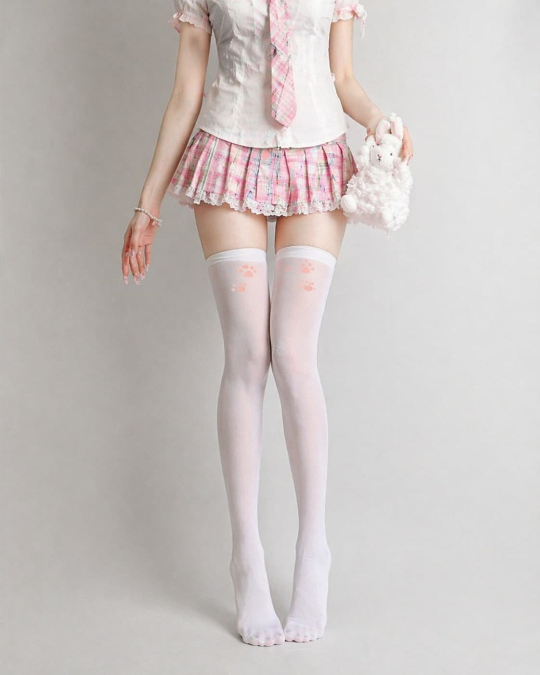 Gyarulab Cat Paw Print Thigh High Socks