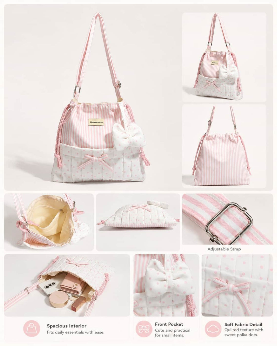 Itamoon Bow Bag – Cute Kawaii Pink Stripe Shoulder Bag
