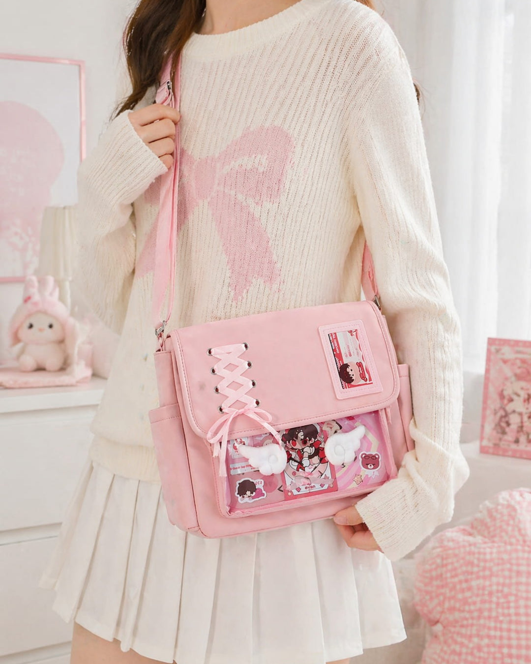 Itamoon Lace-Up Kawaii Ita Bag – Cute Clear Window Shoulder Bag